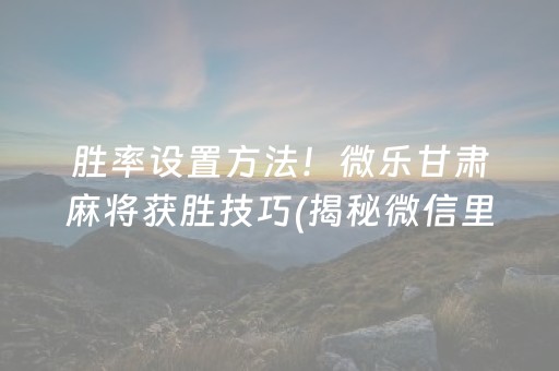 胜率设置方法！微乐甘肃麻将获胜技巧(揭秘微信里胜率到哪调)