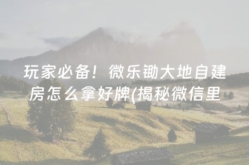 玩家必备！微乐锄大地自建房怎么拿好牌(揭秘微信里输赢规律)