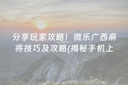 分享玩家攻略！微乐广西麻将技巧及攻略(揭秘手机上插件免费)