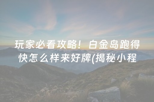 玩家必看攻略！白金岛跑得快怎么样来好牌(揭秘小程序攻略插件)