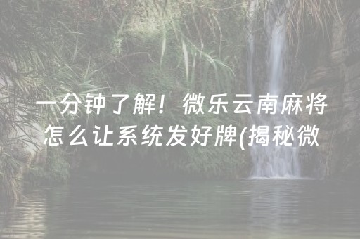 一分钟了解！微乐云南麻将怎么让系统发好牌(揭秘微信里确实有猫腻)