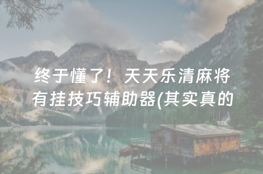 终于懂了！天天乐清麻将有挂技巧辅助器(其实真的有挂)