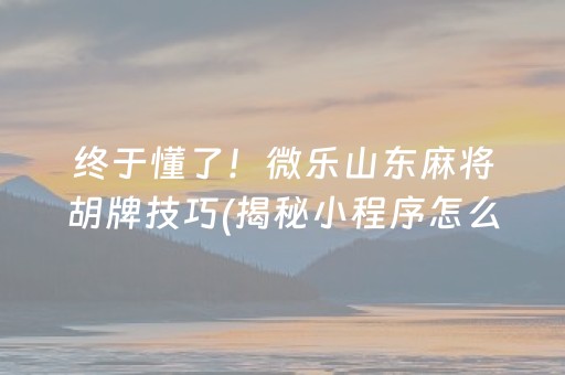 终于懂了！微乐山东麻将胡牌技巧(揭秘小程序怎么容易赢)