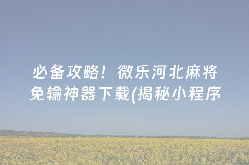 必备攻略！微乐河北麻将免输神器下载(揭秘小程序胡牌技巧)