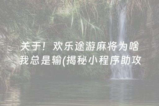 关于！欢乐途游麻将为啥我总是输(揭秘小程序助攻神器)