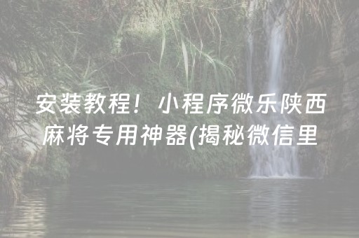 安装教程！小程序微乐陕西麻将专用神器(揭秘微信里确实有猫腻)