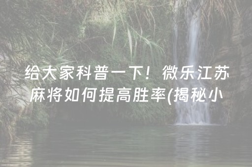 给大家科普一下！微乐江苏麻将如何提高胜率(揭秘小程序输赢技巧)