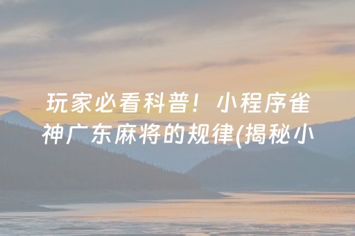 玩家必看科普！小程序雀神广东麻将的规律(揭秘小程序专用神器下载)