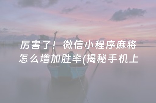 厉害了！微信小程序麻将怎么增加胜率(揭秘手机上提高胜率)