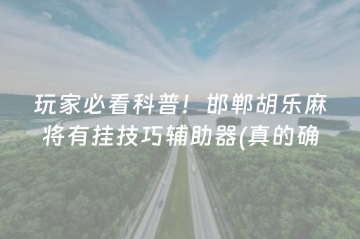 玩家必看科普！邯郸胡乐麻将有挂技巧辅助器(真的确实是有挂)