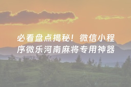 必看盘点揭秘！微信小程序微乐河南麻将专用神器(揭秘微信里插件下载)