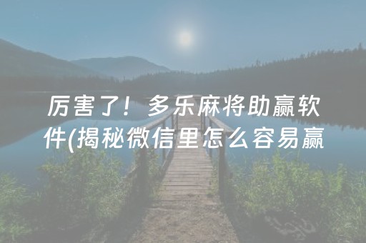 厉害了！多乐麻将助赢软件(揭秘微信里怎么容易赢)