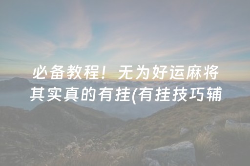 必备教程！无为好运麻将其实真的有挂(有挂技巧辅助器)