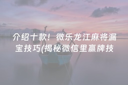 介绍十款！微乐龙江麻将漏宝技巧(揭秘微信里赢牌技巧)