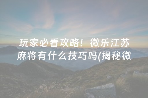 玩家必看攻略！微乐江苏麻将有什么技巧吗(揭秘微信里最新神器下载)