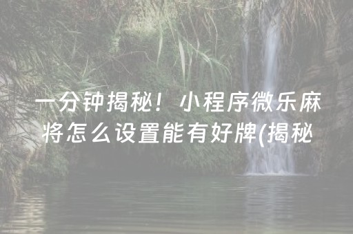 一分钟揭秘！小程序微乐麻将怎么设置能有好牌(揭秘微信里赢牌技巧)