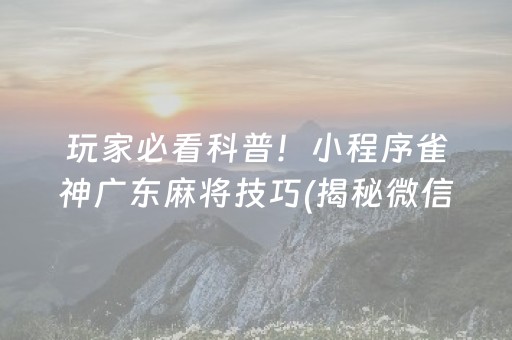 玩家必看科普！小程序雀神广东麻将技巧(揭秘微信里提高赢的概率)