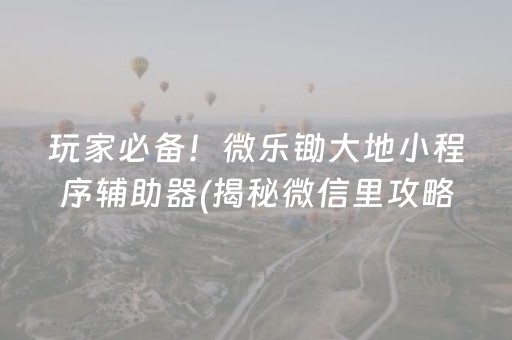 玩家必备！微乐锄大地小程序辅助器(揭秘微信里攻略插件)