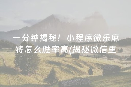 一分钟揭秘！小程序微乐麻将怎么胜率高(揭秘微信里赢牌的技巧)