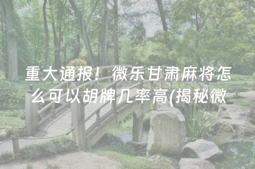 重大通报！微乐甘肃麻将怎么可以胡牌几率高(揭秘微信里怎么容易赢)