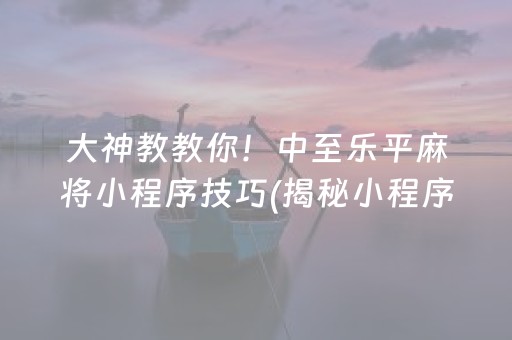 大神教教你！中至乐平麻将小程序技巧(揭秘小程序专用神器)