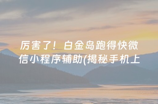 厉害了！白金岛跑得快微信小程序辅助(揭秘手机上插件免费)