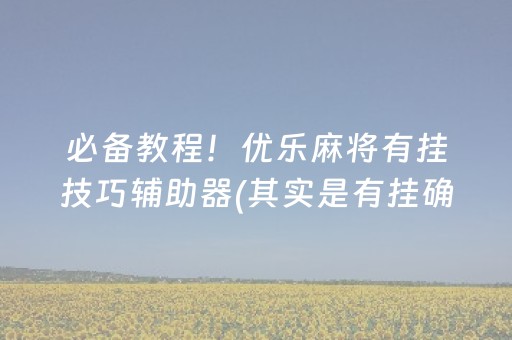 必备教程！优乐麻将有挂技巧辅助器(其实是有挂确实有挂)