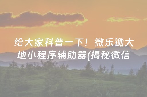 给大家科普一下！微乐锄大地小程序辅助器(揭秘微信里胡牌神器)