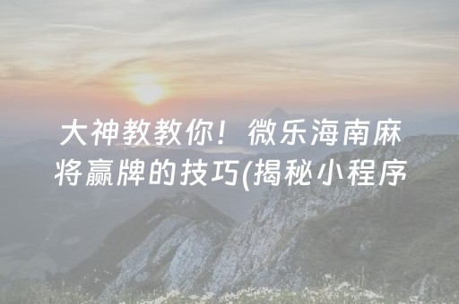 大神教教你！微乐海南麻将赢牌的技巧(揭秘小程序赢的秘诀)