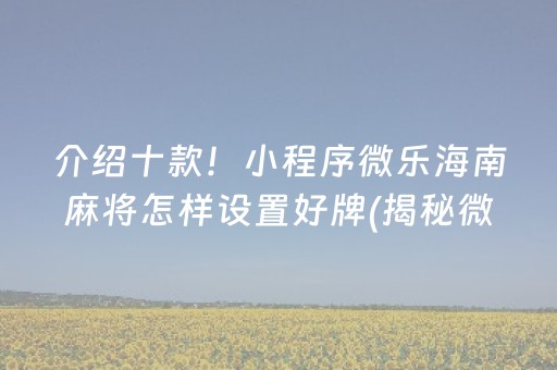 介绍十款！小程序微乐海南麻将怎样设置好牌(揭秘微信里助手软件)