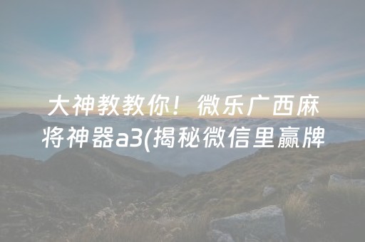 大神教教你！微乐广西麻将神器a3(揭秘微信里赢牌技巧)