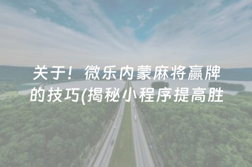 关于！微乐内蒙麻将赢牌的技巧(揭秘小程序提高胜率)