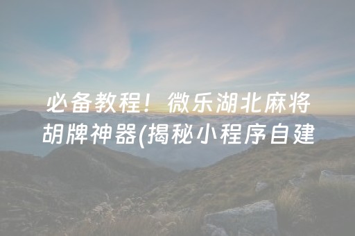 必备教程！微乐湖北麻将胡牌神器(揭秘小程序自建房怎么赢)