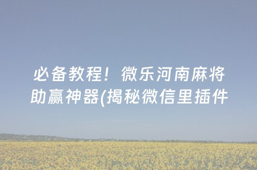 必备教程！微乐河南麻将助赢神器(揭秘微信里插件购买)