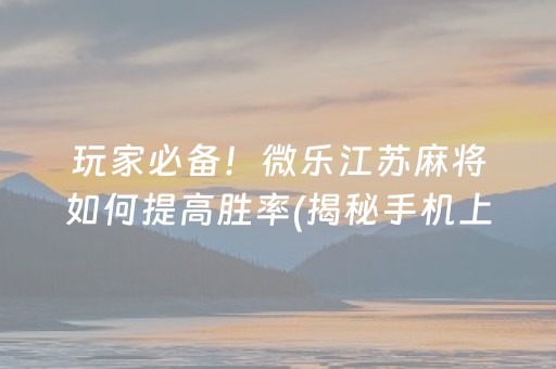 玩家必备！微乐江苏麻将如何提高胜率(揭秘手机上提高胜率)