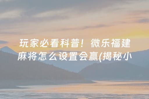 玩家必看科普！微乐福建麻将怎么设置会赢(揭秘小程序输赢规律)