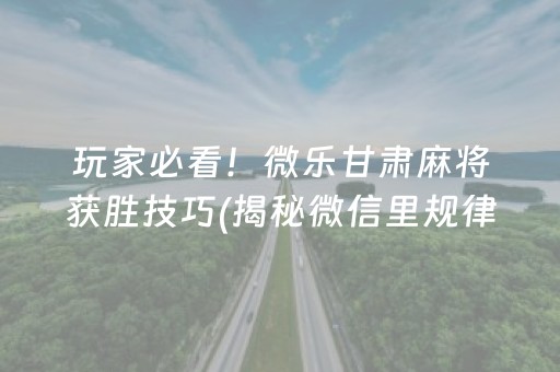 玩家必看！微乐甘肃麻将获胜技巧(揭秘微信里规律攻略)