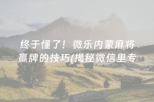 终于懂了！微乐内蒙麻将赢牌的技巧(揭秘微信里专用神器下载)