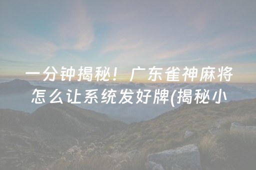 一分钟揭秘！广东雀神麻将怎么让系统发好牌(揭秘小程序提高赢的概率)