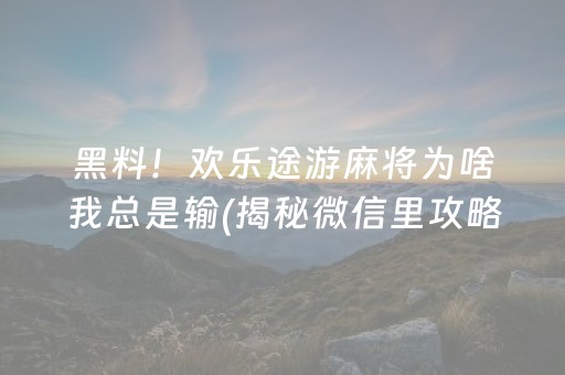 黑料！欢乐途游麻将为啥我总是输(揭秘微信里攻略插件)