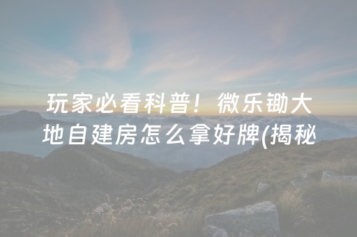 玩家必看科普！微乐锄大地自建房怎么拿好牌(揭秘微信里插件免费)