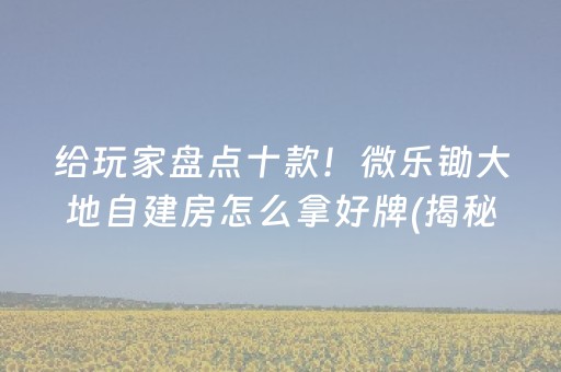 给玩家盘点十款！微乐锄大地自建房怎么拿好牌(揭秘手机上提高胜率)