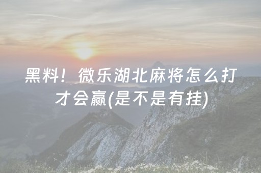 黑料！微乐湖北麻将怎么打才会赢(是不是有挂)