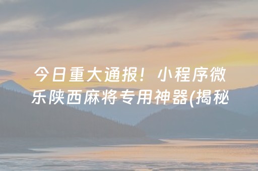 今日重大通报！小程序微乐陕西麻将专用神器(揭秘小程序确实有猫腻)