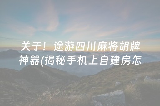 关于！途游四川麻将胡牌神器(揭秘手机上自建房怎么赢)