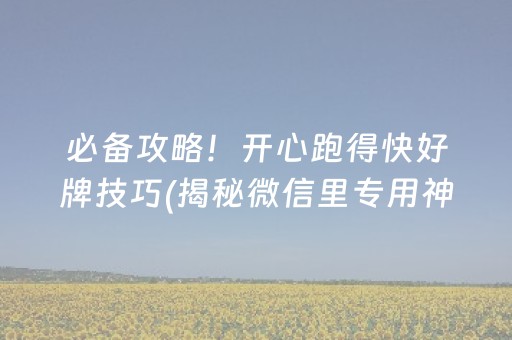 必备攻略！开心跑得快好牌技巧(揭秘微信里专用神器)