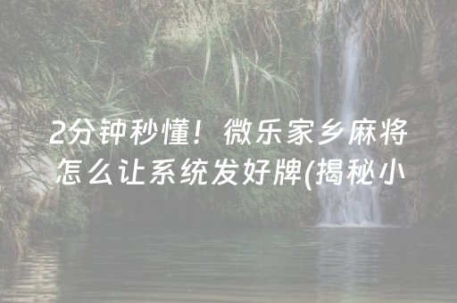 2分钟秒懂！微乐家乡麻将怎么让系统发好牌(揭秘小程序输赢技巧)