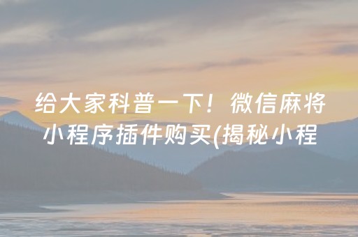 给大家科普一下！微信麻将小程序插件购买(揭秘小程序助赢神器)