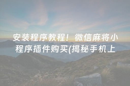 安装程序教程！微信麻将小程序插件购买(揭秘手机上系统发好牌)