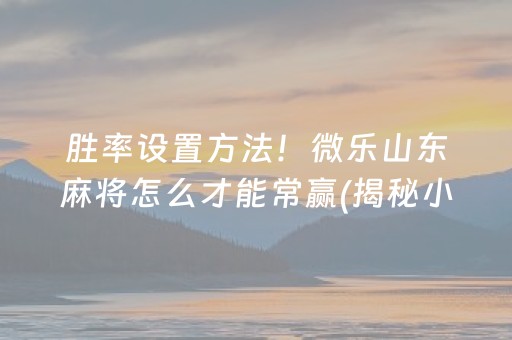 胜率设置方法！微乐山东麻将怎么才能常赢(揭秘小程序插件购买)